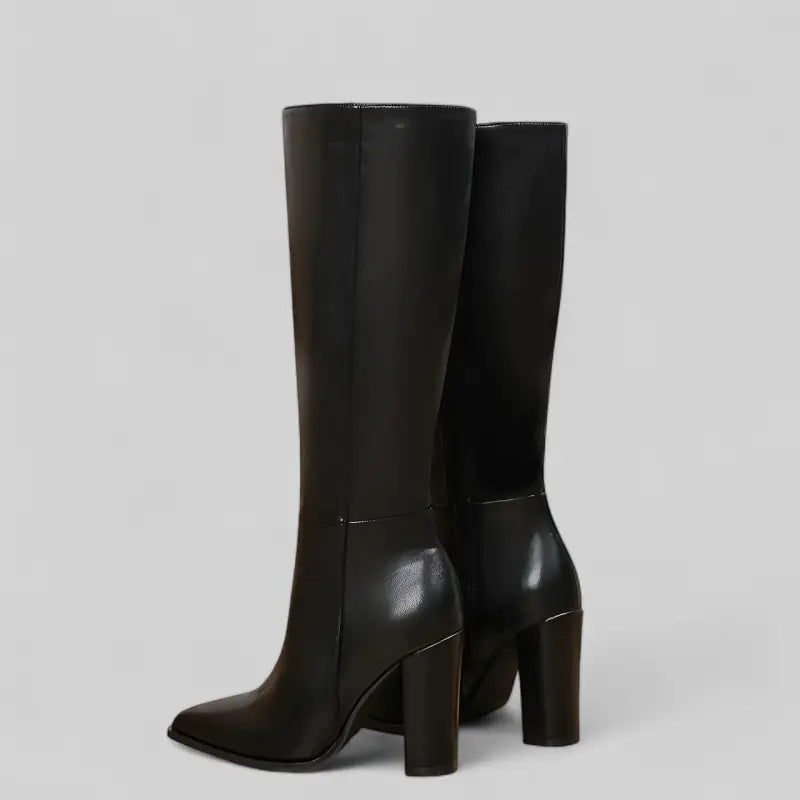 Bottes à talons hauts en cuir noir pour femme - 9,5cm