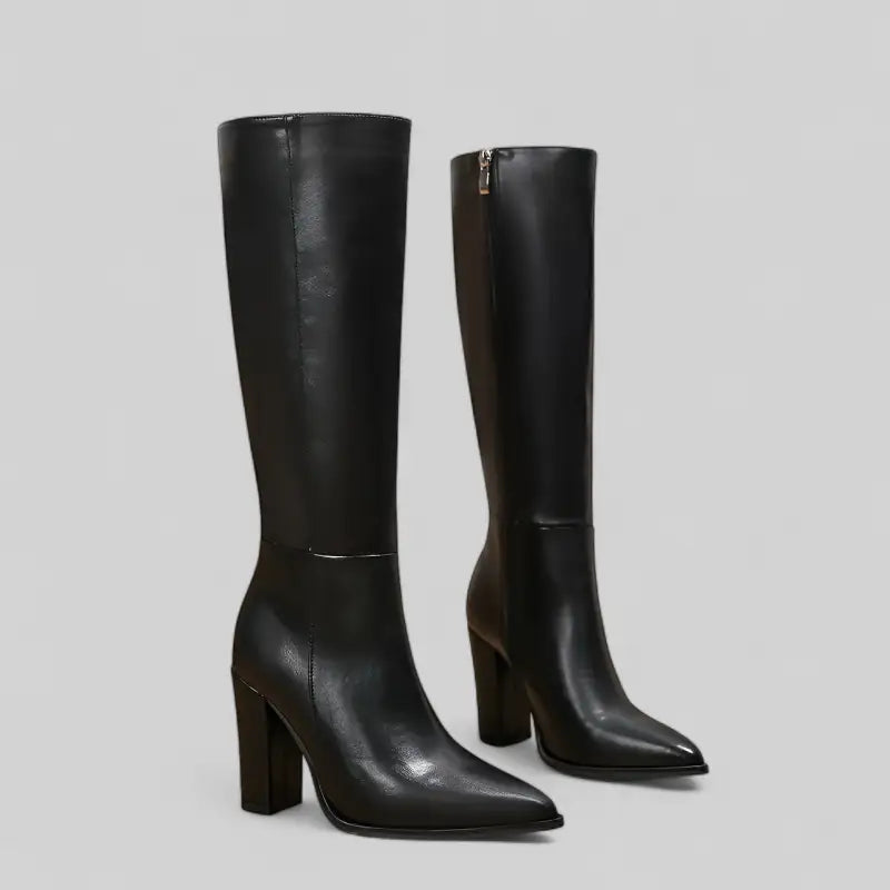 Bottes à talons hauts en cuir noir pour femme - 9,5cm