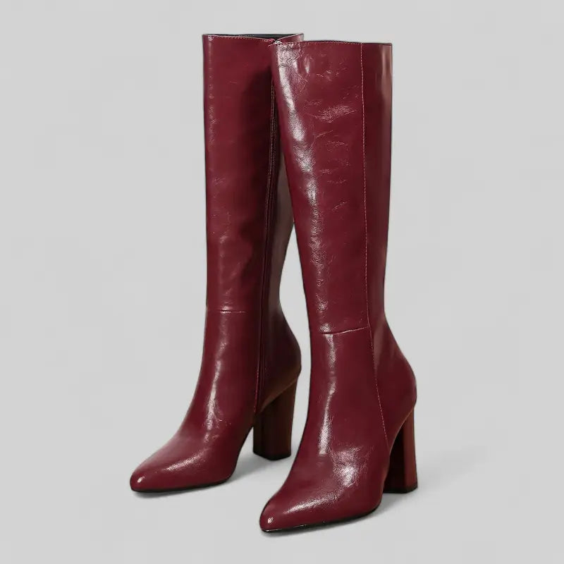 Bottes hautes bordeaux à talon bloc - 9cm