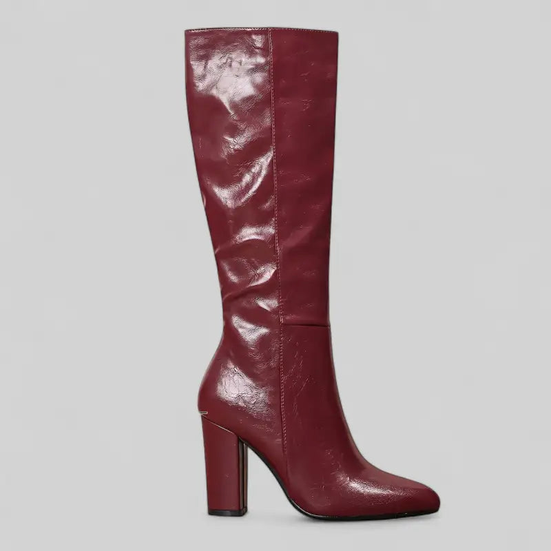 Bottes hautes bordeaux à talon bloc - 9cm